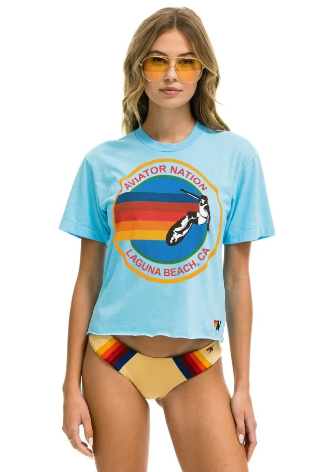 Women Tees Aviator Nation Laguna Beach Boyfriend Tee 8211 Sky
