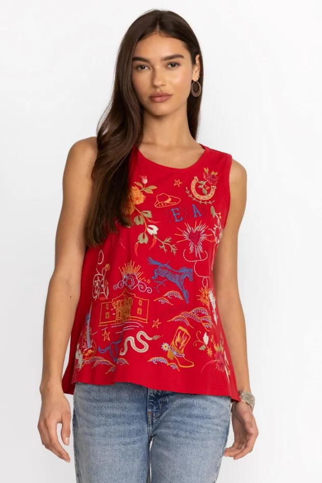 Women TEXAS KNIT TANK Racer Red Johnny Was Tops