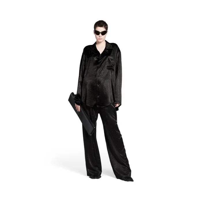 Women Tops and Shirts Balenciaga Rhinestone Minimal Shirt Large Fit In Black