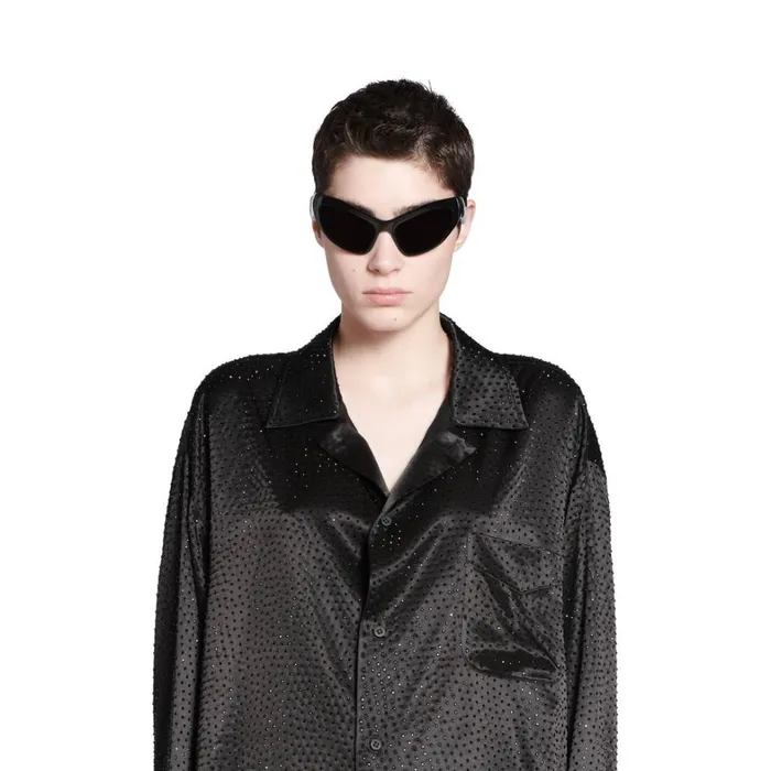 Women Tops and Shirts Balenciaga Rhinestone Minimal Shirt Large Fit In Black