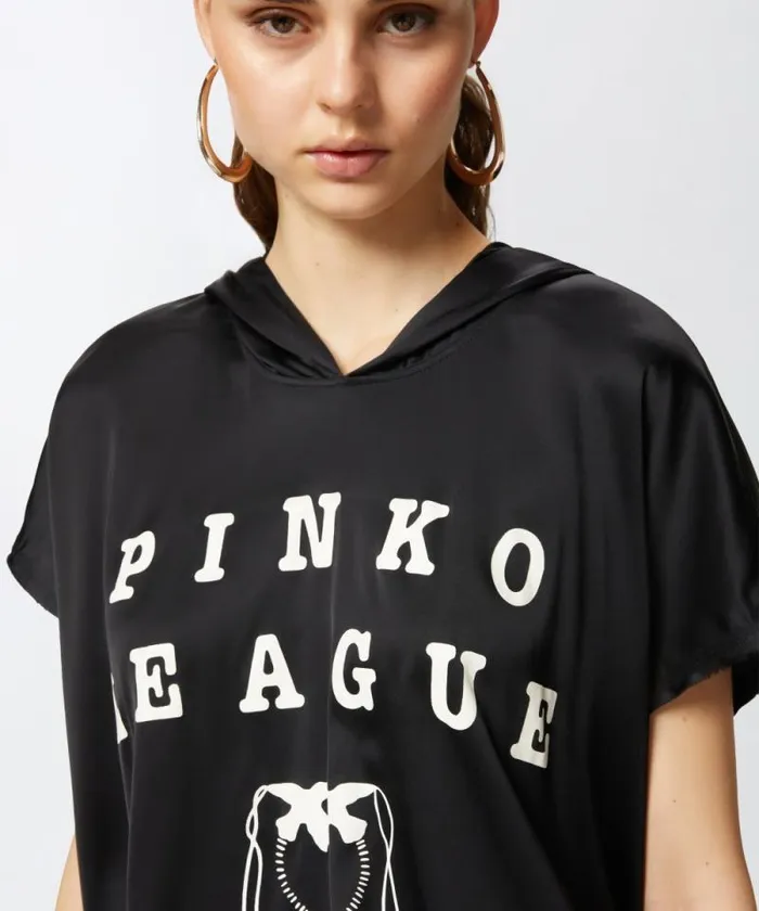 Women Topwear Pinko Hooded Blouse With PINKO League Print Blackwhite Women Topwear Pinko Hooded Blouse With PINKO League Print Blackwhite
