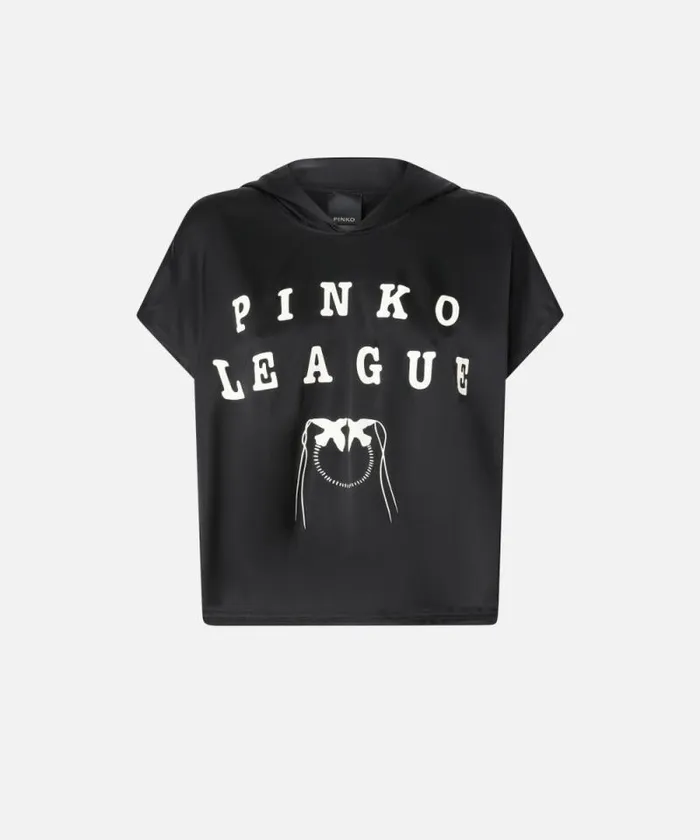 Women Topwear Pinko Hooded Blouse With PINKO League Print Blackwhite Women Topwear Pinko Hooded Blouse With PINKO League Print Blackwhite