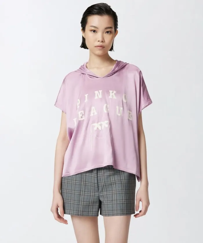 Women Topwear Pinko Hooded Blouse With PINKO League Print Pinkwhite