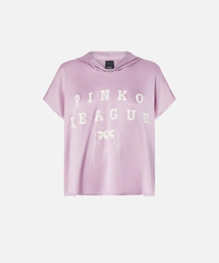 Women Topwear Pinko Hooded Blouse With PINKO League Print Pinkwhite Women Topwear Pinko Hooded Blouse With PINKO League Print Pinkwhite