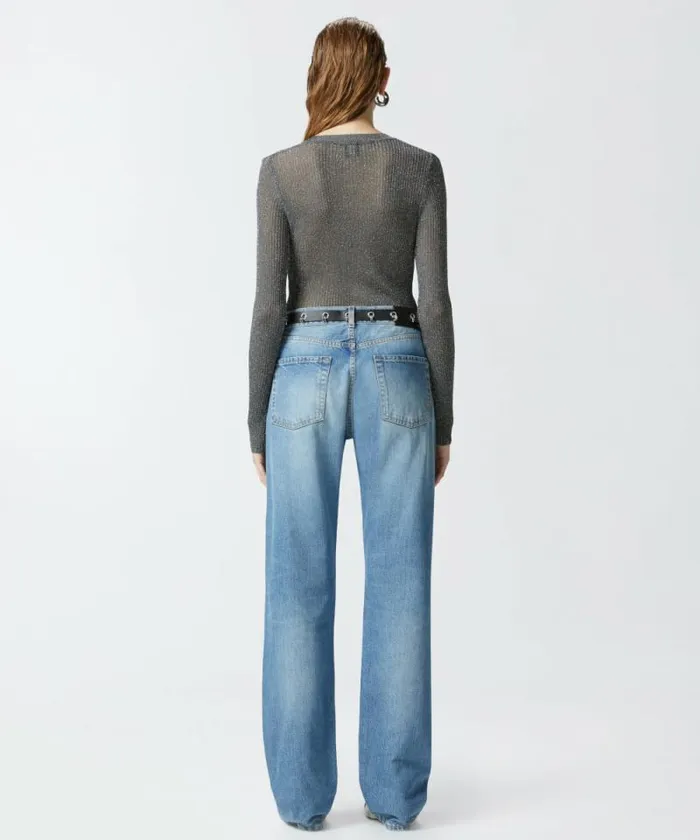 Women Topwear Pinko Lightweight Longsleeved Ribbed Sweater Greysilver Women Topwear Pinko Lightweight Longsleeved Ribbed Sweater Greysilver