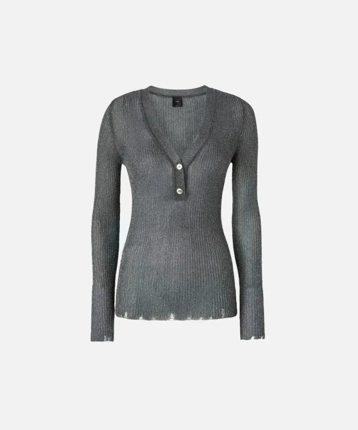 Women Topwear Pinko Lightweight Longsleeved Ribbed Sweater Greysilver Women Topwear Pinko Lightweight Longsleeved Ribbed Sweater Greysilver