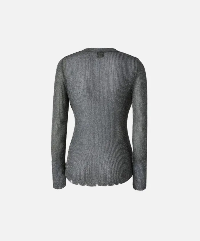 Women Topwear Pinko Lightweight Longsleeved Ribbed Sweater Greysilver Women Topwear Pinko Lightweight Longsleeved Ribbed Sweater Greysilver