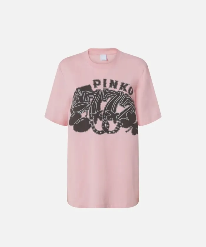 Women Topwear Pinko Oversized Tshirt With Casino Print Pink Sweet Lilac Women Topwear Pinko Oversized Tshirt With Casino Print Pink Sweet Lilac