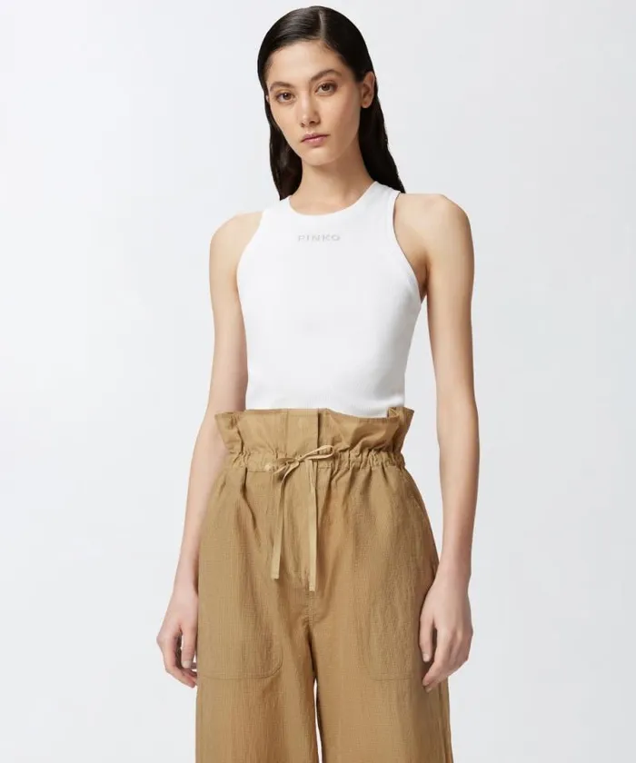 Women Topwear Pinko Ribbed Vest With PINKO Logo Bright White