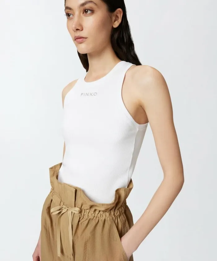 Women Topwear Pinko Ribbed Vest With PINKO Logo Bright White Women Topwear Pinko Ribbed Vest With PINKO Logo Bright White