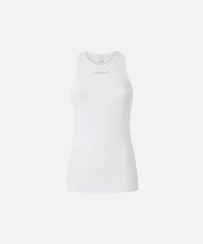 Women Topwear Pinko Ribbed Vest With PINKO Logo Bright White Women Topwear Pinko Ribbed Vest With PINKO Logo Bright White