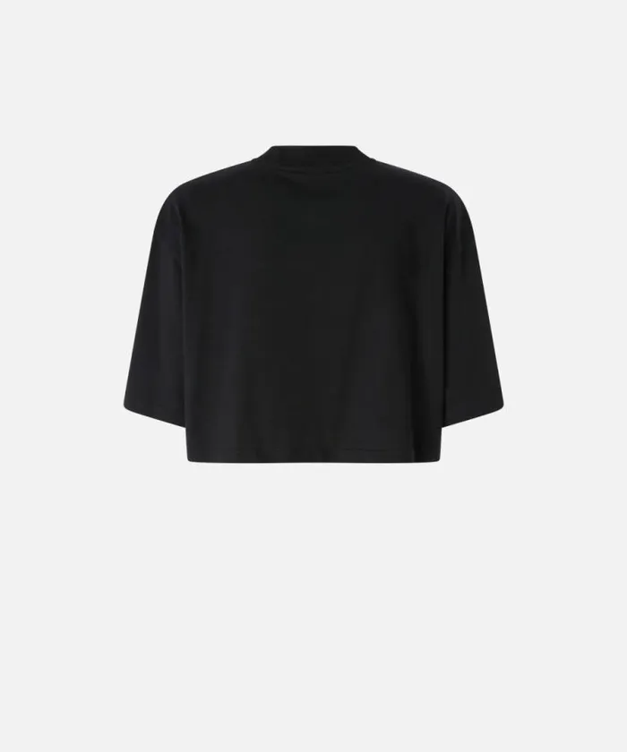 Women Topwear Pinko Tshirt Cropped Con Logo Ricamato Limo Black Women Topwear Pinko Tshirt Cropped Con Logo Ricamato Limo Black
