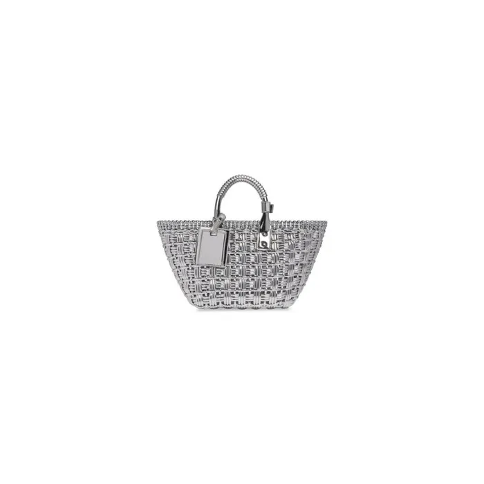 Women Tote Bags Balenciaga Bistro Xs Basket With Strap In Mirror Fabric In Silver Women Tote Bags Balenciaga Bistro Xs Basket With Strap In Mirror Fabric In Silver