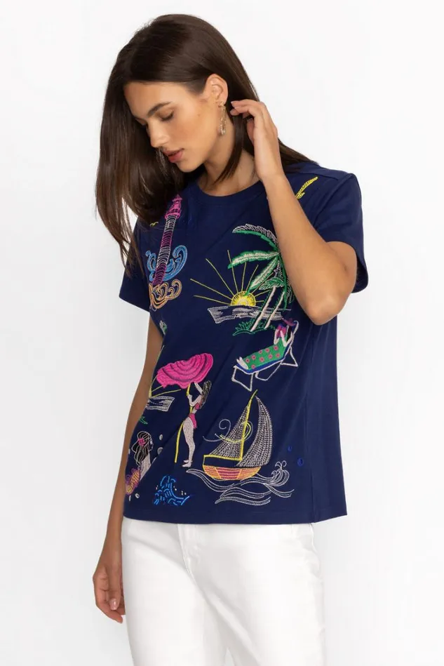 Women TRAVEL CREW NECK TEE Navy Johnny Was Tops Women TRAVEL CREW NECK TEE Navy Johnny Was Tops