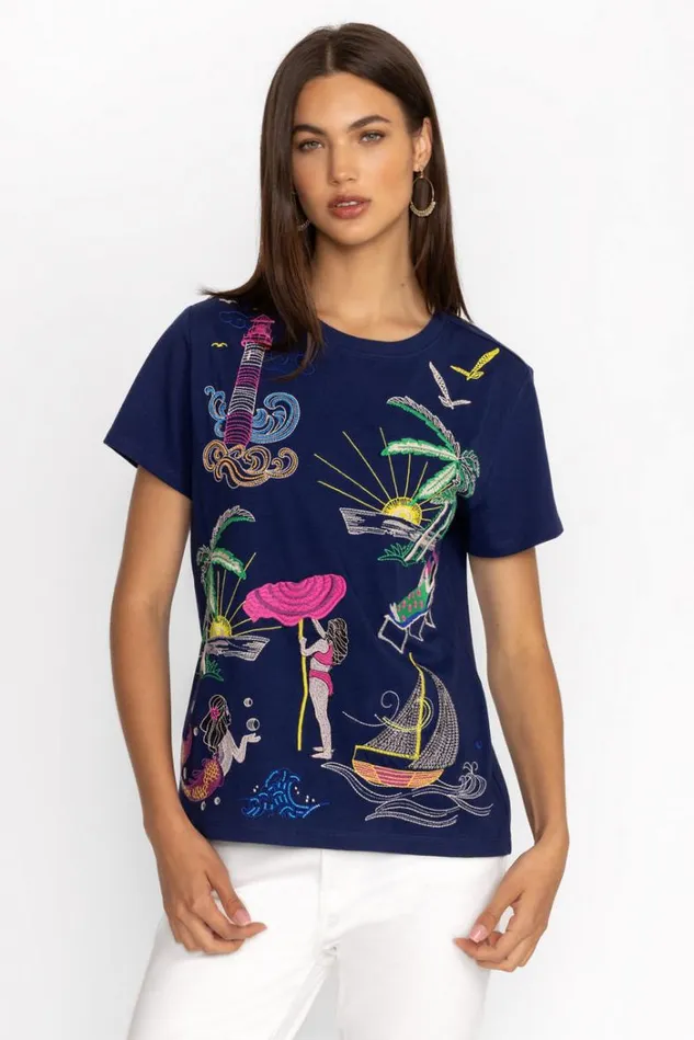 Women TRAVEL CREW NECK TEE Navy Johnny Was Tops Women TRAVEL CREW NECK TEE Navy Johnny Was Tops