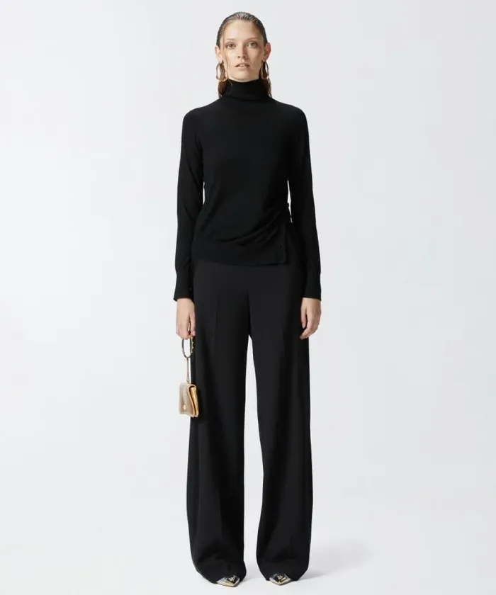 Women Trousers Pinko Elegant Trousers With Shiny Side Band Limo Black