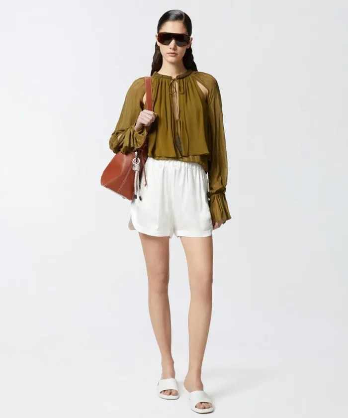 Women Trousers Pinko Lightweight Linen And Viscose Shorts Snow White