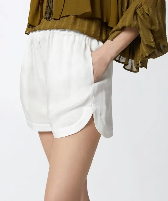 Women Trousers Pinko Lightweight Linen And Viscose Shorts Snow White Women Trousers Pinko Lightweight Linen And Viscose Shorts Snow White