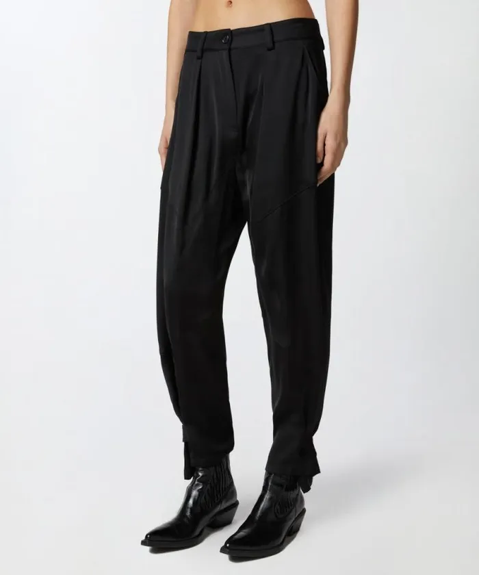 Women Trousers Pinko PPants Trousers In Matte Satin With Button At The Bottom Limo Black Women Trousers Pinko PPants Trousers In Matte Satin With Button At The Bottom Limo Black
