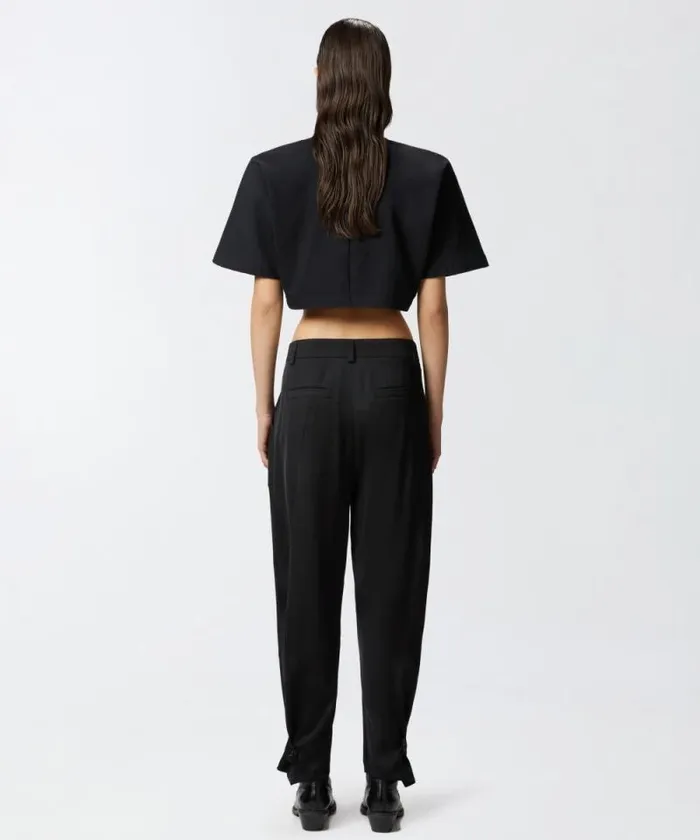 Women Trousers Pinko PPants Trousers In Matte Satin With Button At The Bottom Limo Black Women Trousers Pinko PPants Trousers In Matte Satin With Button At The Bottom Limo Black