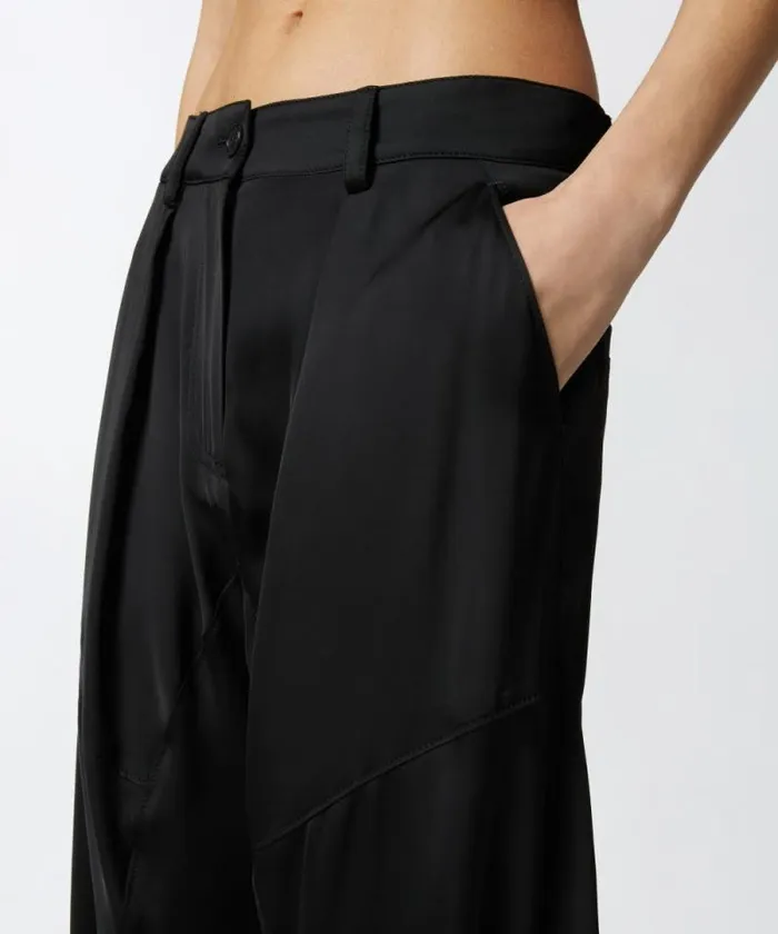 Women Trousers Pinko PPants Trousers In Matte Satin With Button At The Bottom Limo Black Women Trousers Pinko PPants Trousers In Matte Satin With Button At The Bottom Limo Black