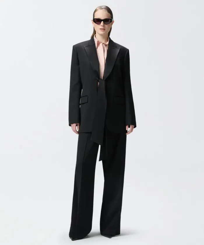 Women Trousers Pinko Palazzo Trousers With Satin Inserts Limo Black