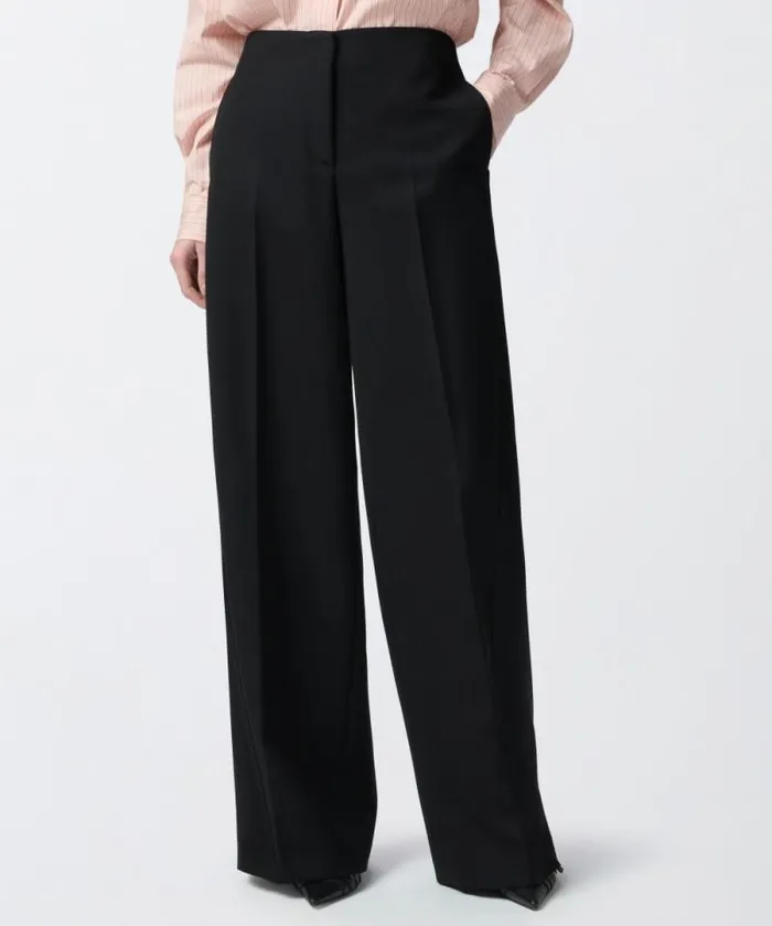 Women Trousers Pinko Palazzo Trousers With Satin Inserts Limo Black Women Trousers Pinko Palazzo Trousers With Satin Inserts Limo Black