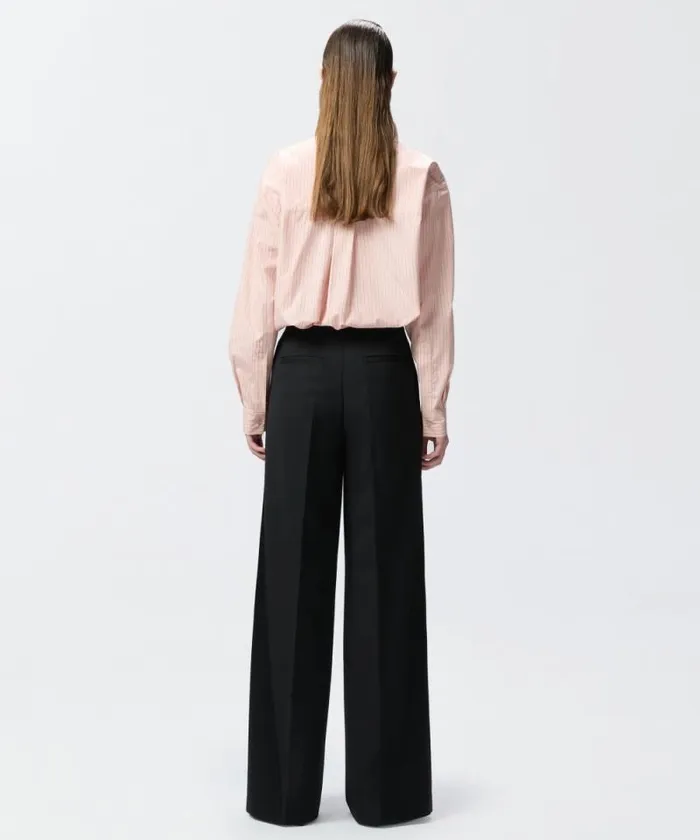 Women Trousers Pinko Palazzo Trousers With Satin Inserts Limo Black Women Trousers Pinko Palazzo Trousers With Satin Inserts Limo Black