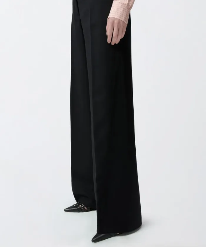 Women Trousers Pinko Palazzo Trousers With Satin Inserts Limo Black Women Trousers Pinko Palazzo Trousers With Satin Inserts Limo Black