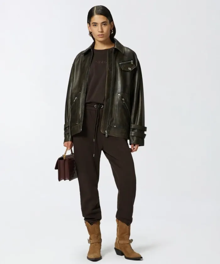 Women Trousers Pinko Sporty Joggers With Love Birds Embroidery Brown