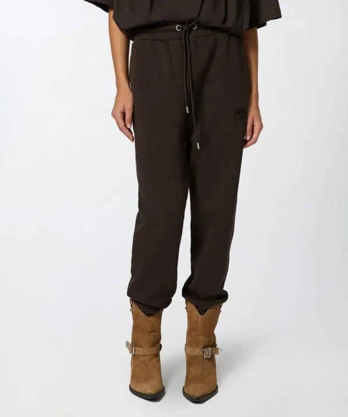 Women Trousers Pinko Sporty Joggers With Love Birds Embroidery Brown Women Trousers Pinko Sporty Joggers With Love Birds Embroidery Brown