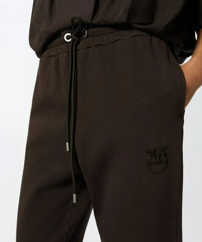 Women Trousers Pinko Sporty Joggers With Love Birds Embroidery Brown Women Trousers Pinko Sporty Joggers With Love Birds Embroidery Brown
