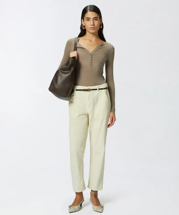 Women Trousers Pinko Striped Velvet Chinos Milk White