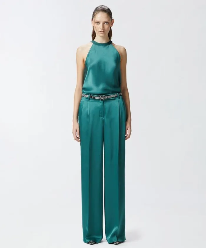 Women Trousers Pinko Tailored Satin Trousers Dark Bottle Green
