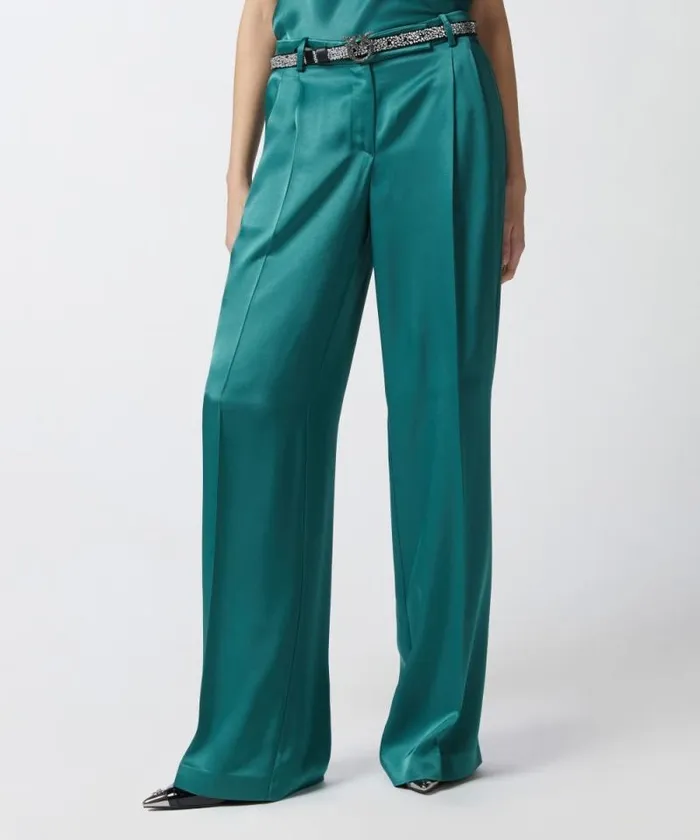 Women Trousers Pinko Tailored Satin Trousers Dark Bottle Green Women Trousers Pinko Tailored Satin Trousers Dark Bottle Green