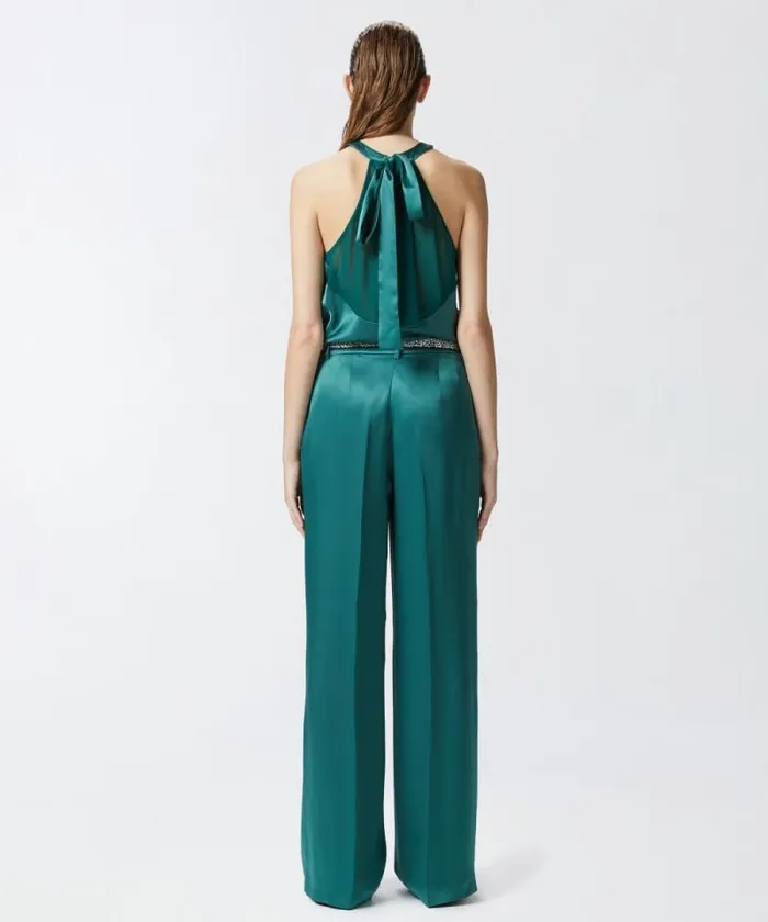 Women Trousers Pinko Tailored Satin Trousers Dark Bottle Green Women Trousers Pinko Tailored Satin Trousers Dark Bottle Green