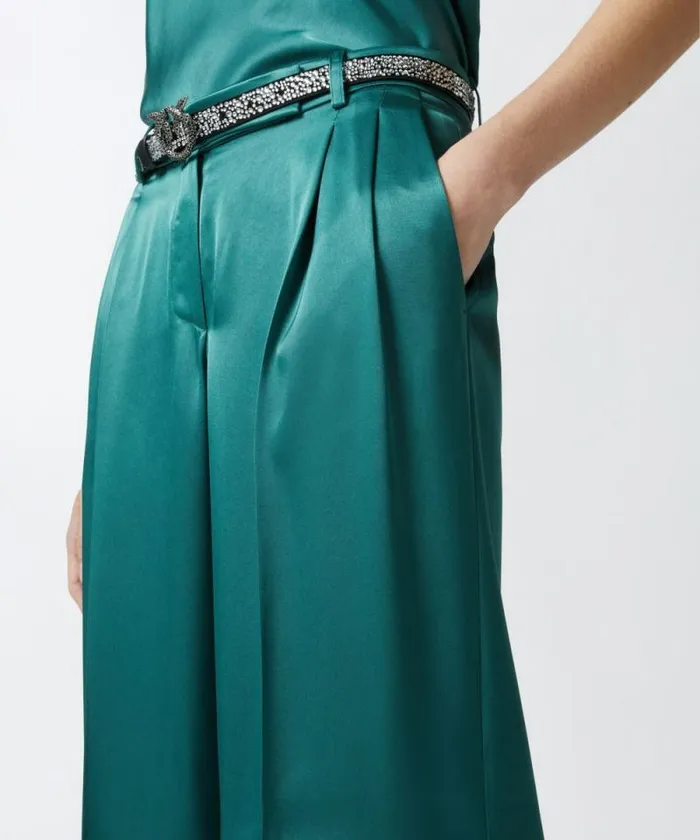 Women Trousers Pinko Tailored Satin Trousers Dark Bottle Green Women Trousers Pinko Tailored Satin Trousers Dark Bottle Green