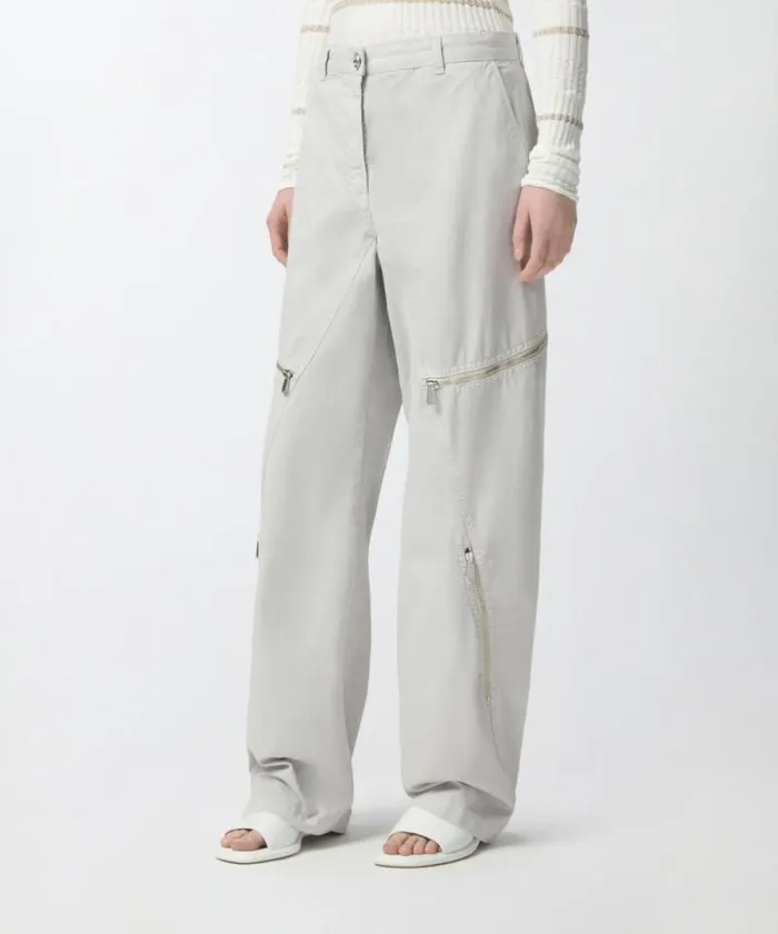 Women Trousers Pinko Wide Cotton Trousers With Zip Pearl Grey Women Trousers Pinko Wide Cotton Trousers With Zip Pearl Grey