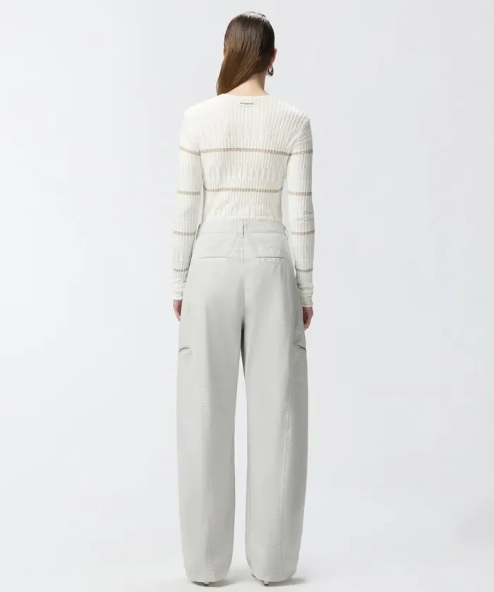 Women Trousers Pinko Wide Cotton Trousers With Zip Pearl Grey Women Trousers Pinko Wide Cotton Trousers With Zip Pearl Grey