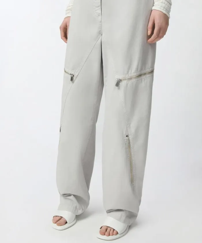 Women Trousers Pinko Wide Cotton Trousers With Zip Pearl Grey Women Trousers Pinko Wide Cotton Trousers With Zip Pearl Grey