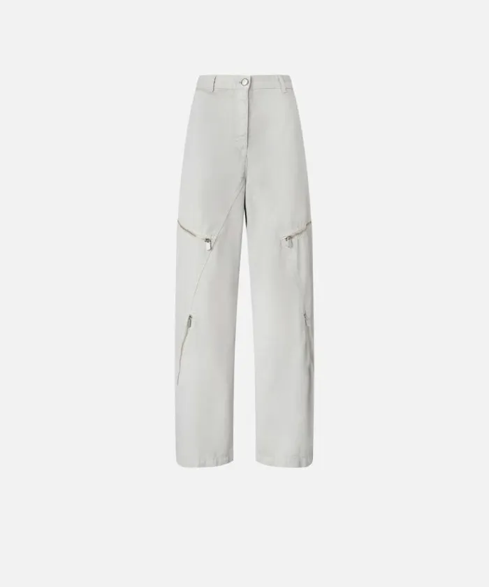 Women Trousers Pinko Wide Cotton Trousers With Zip Pearl Grey Women Trousers Pinko Wide Cotton Trousers With Zip Pearl Grey