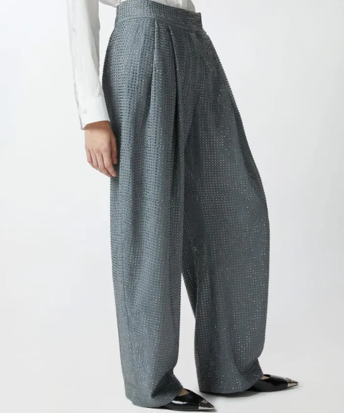 Women Trousers Pinko Wideleg Trousers With Rhinestones Grey 8211 Ebony Women Trousers Pinko Wideleg Trousers With Rhinestones Grey 8211 Ebony