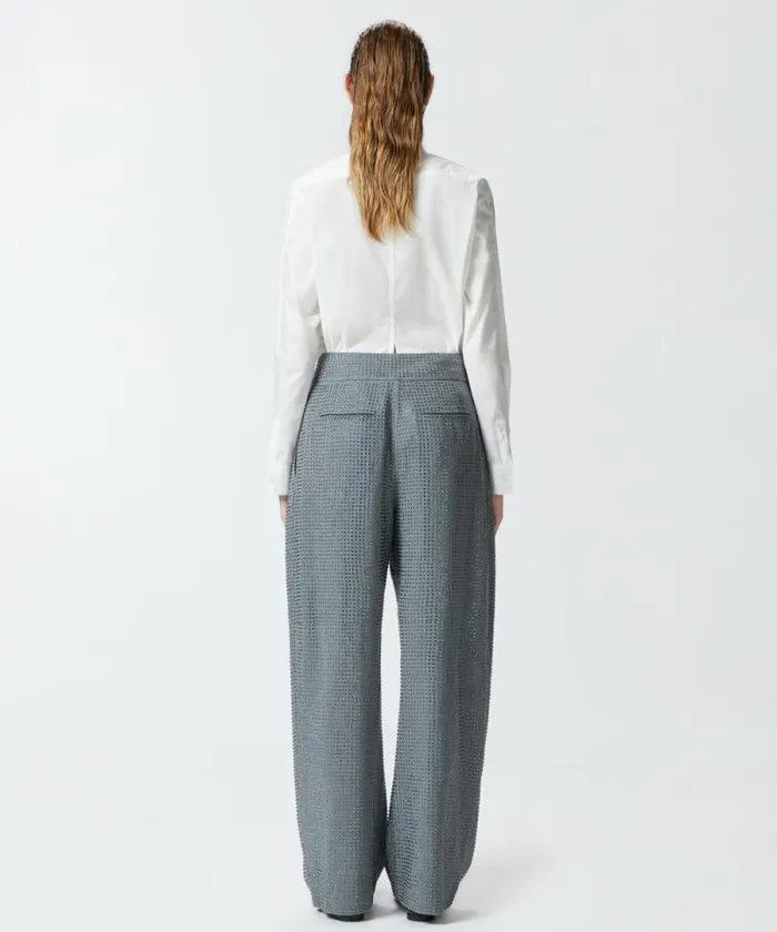 Women Trousers Pinko Wideleg Trousers With Rhinestones Grey 8211 Ebony Women Trousers Pinko Wideleg Trousers With Rhinestones Grey 8211 Ebony