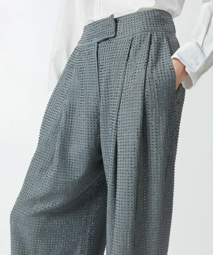 Women Trousers Pinko Wideleg Trousers With Rhinestones Grey 8211 Ebony Women Trousers Pinko Wideleg Trousers With Rhinestones Grey 8211 Ebony