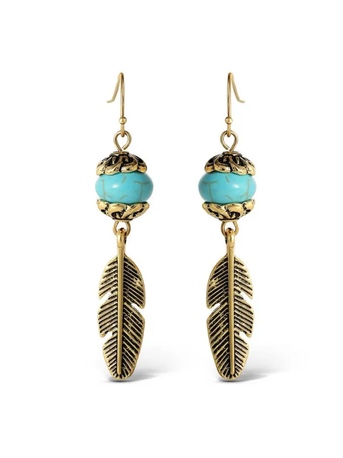 Women Turquoise Collection Jessica Simpson Turquoise Bead Feather Drop Earrings In Gold Women Turquoise Collection Jessica Simpson Turquoise Bead Feather Drop Earrings In Gold