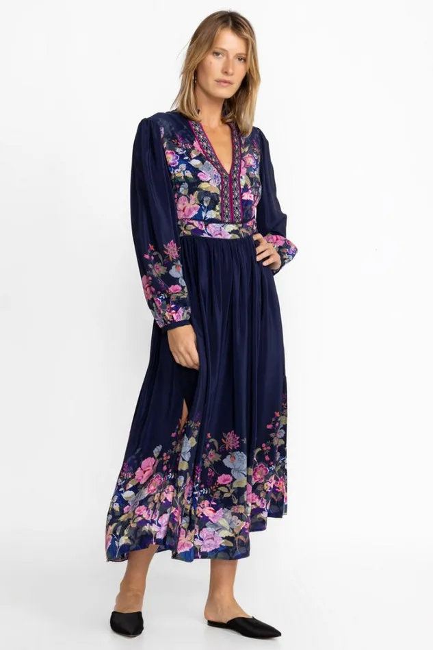 Women VALERIA SILK MAXI DRESS Valeria Johnny Was Dresses