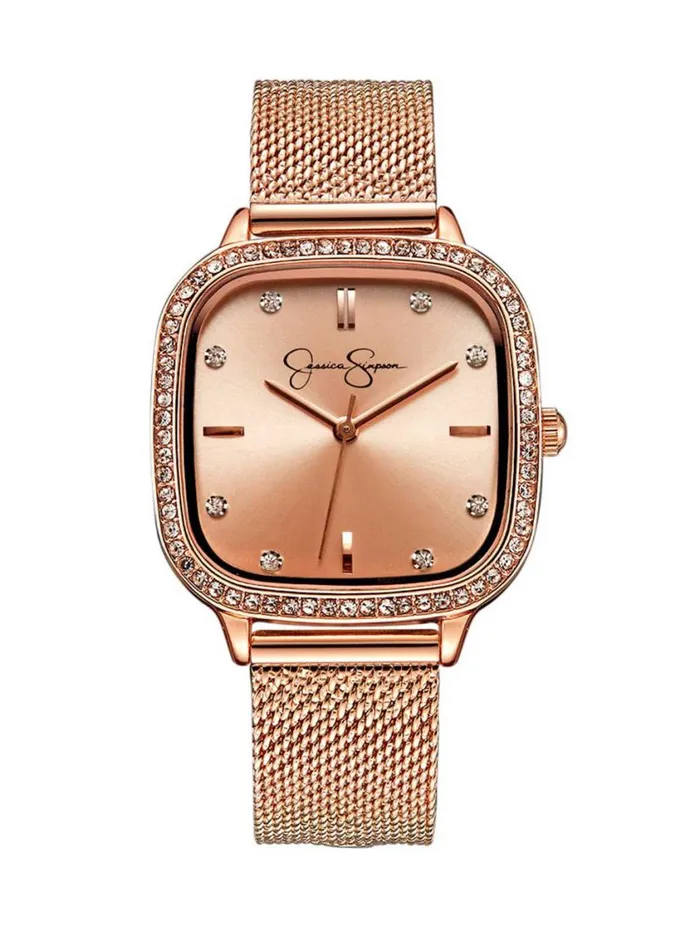 Women Watches Jessica Simpson Crystal Bezel Mesh Watch In Rose Gold Tone