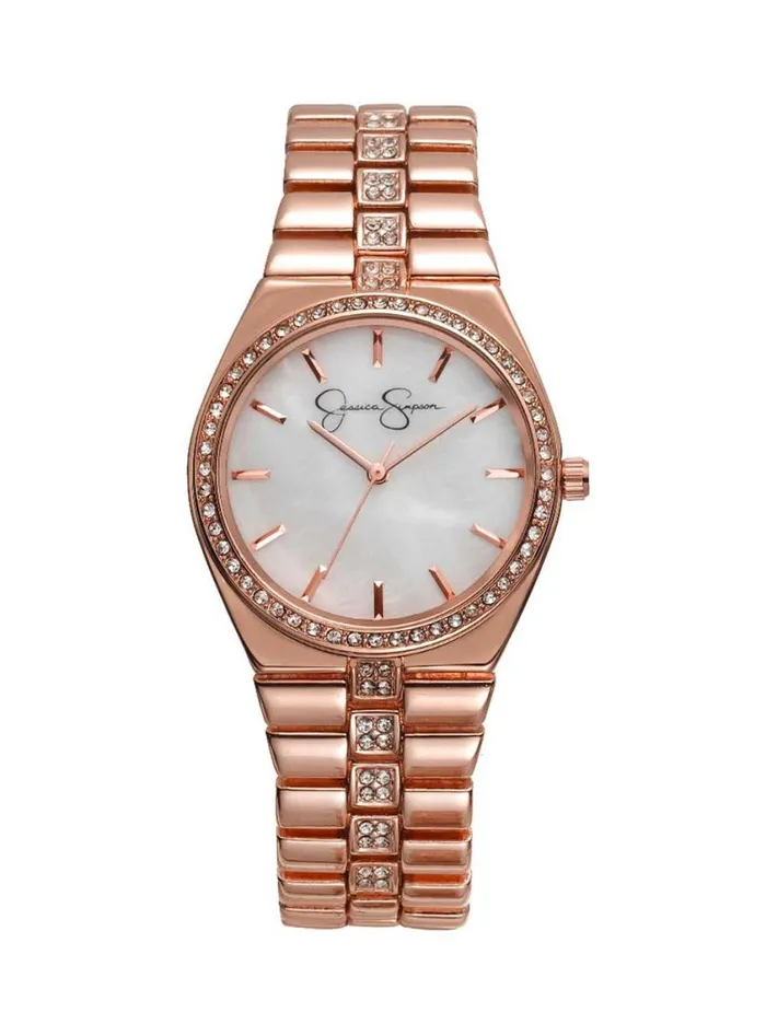Women Watches Jessica Simpson Mother Of Pearl Dial Bracelet Crystal Watch In Rose Gold Tone