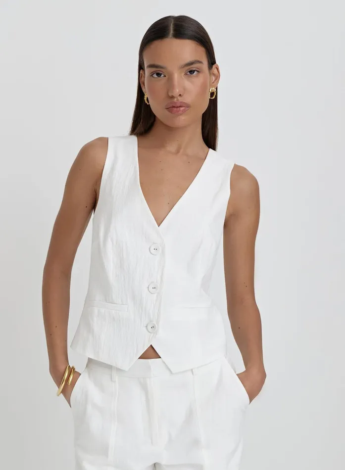 Women White Linen Cross Back Waistcoat Tilde 4th and Reckless Tops