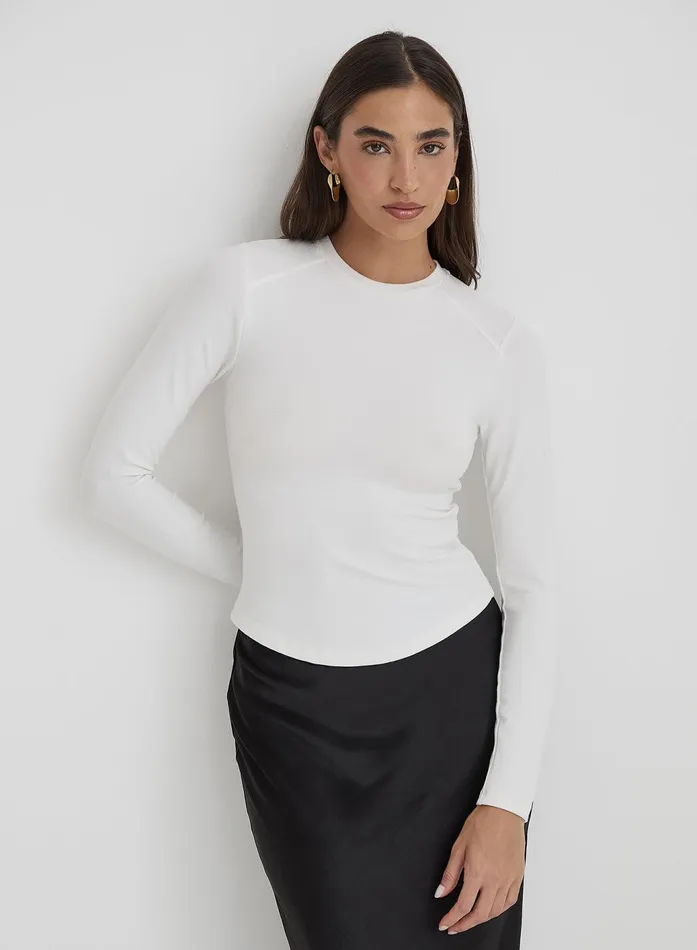 Women White Long Sleeve Jersey Top Hailee 4th and Reckless Athleisure